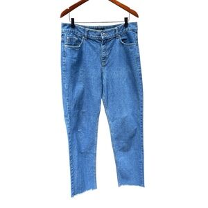 OAK + FORT L Blue high rise Mom tapered leg raw hem jeans